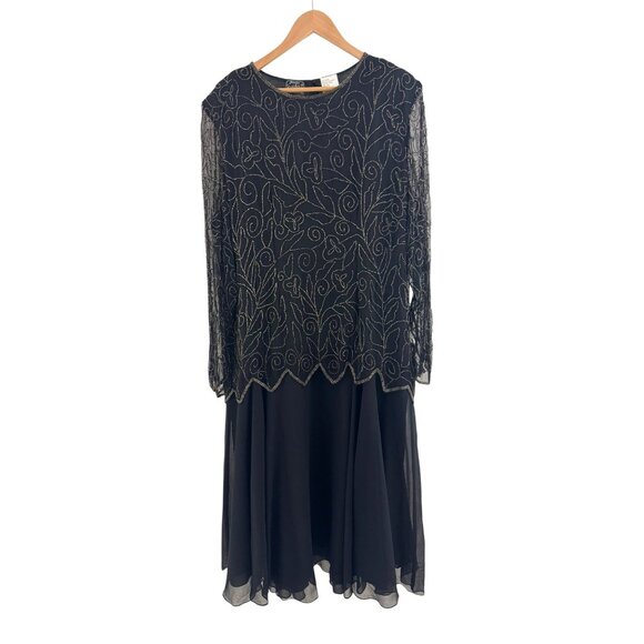 Jean for Joseph LeBron Black Gold Beaded Long Gown Dress Size 26W 4X New Wedding - Picture 1 of 9